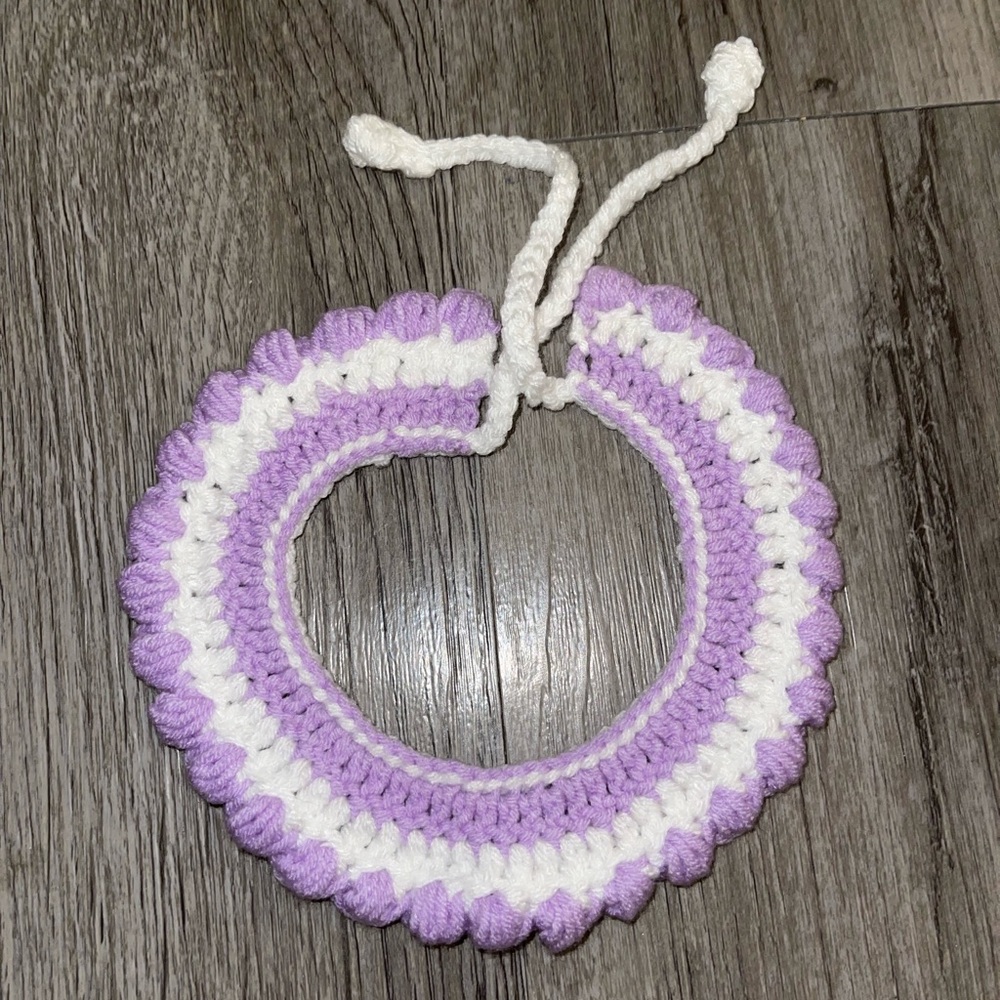 Handmade Crochet Purple and White Pet Collar